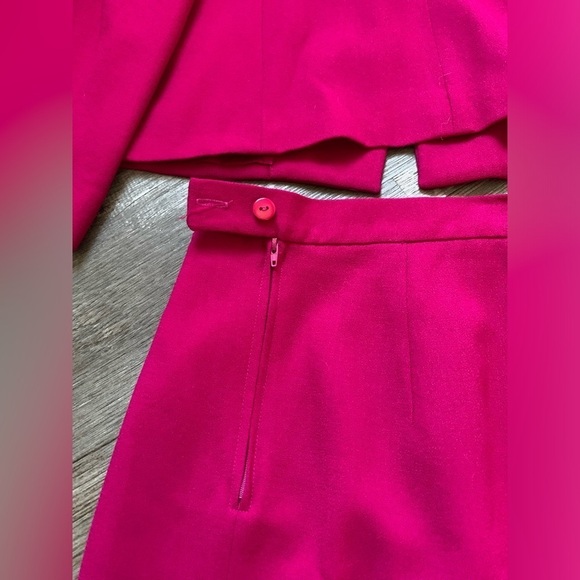 VTG Oleg Cassini Blazer Suit Wool Set Skirt Magenta Fuschia Pink Size 10 S M - Picture 10 of 14